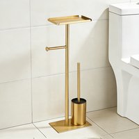 Stainless Steel Toilet Paper Holder with Brush, Free Standing Bathroom Roll Storage Rack, Space Saving Organizer