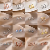 925 Sterling Silver Stud Earrings for Women - Silver Ginkgo Leaf/Flower/Letter Design, Hypoallergenic Fashion Jewelry