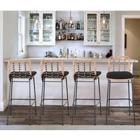 Hand-Woven Armless Beige Rattan Bar Set Patio,Outdoor Bar Stools Set of 4, Patio Counter Height Stools & Bar Chairs w/Footrest