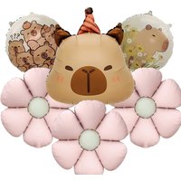 Cartoon Animal Capybara Flowers Aluminum Foil Balloon Set Child Birthday Party Decoration Foil Balloon Baby Shower Gift Supplies