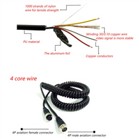 3Pcs 8M Car Video Aviation Spring Line 4-Pin Extension Cable For Rear View Camera Truck Trailer