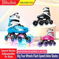 4X90mm Four-Wheel Professional Speed Inline Skates, Adjustable Sizes 32-36 & 36-40, Unisex for Kids, Boys and Girls