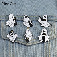 Cartoon Ghost Enamel Pins Custom Cute Black Cat Brooches Lapel Badges Halloween Animal Jewelry Gift for Kids Friends