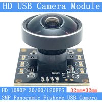 Plug Play 200W 360° Panoramic Fisheye Wide-angle Webcam CCTV OTG UVC 120fps 60FPS 30fps 1080P HD USB Camera Module for Windows