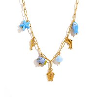 WILD & FREE Stainless Steel Marine Animal Charms Pendant Necklace for Women Cute Vacation 18K Gold Plated Waterproof Jewelry