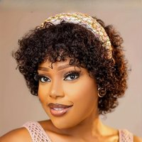 Short Curly Wig Full Machine Made Human Hair with Kinky Texture, Featuring Bangs and A Full Machine-Made Rose Net Cap for Every