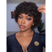 Lekker Black 100% Human Hair Wigs Short Pixie Cut Afro Curly Bob For Women Brazilian Remy Hair Full Machine Made Clearance Cheap