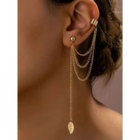 Single Women's Earring, Simple and Stylish Tassel Earring with Clip-On Design, Suitable for Daily Wear and Vacation Wear
