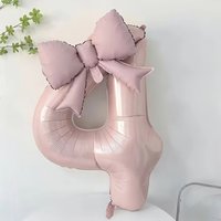 Large 40 Inch Number Digital 0-9 Balloon with Bowknot Cream Pink Foil Balloons Anniversary Decoration Birthday Party Balloons