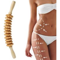 9 Rollers Curved Massager Handheld Stick Wooden Lymphatic Drainage Massage Tools for Anti-cellulit, Body Muscle Pain Relief