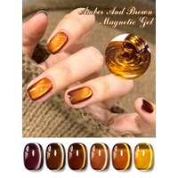 7ml Amber And Brown Magnetic Gel Autumn Black Nails Luxury Coffee Amber Whitening Glass Bead Cat Eye Magnet Gel Brown Red Nails