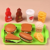Kids Mini Kitchen Toy Girls Pretend Play Cooking Simulated Food Game Hamburger Sandwich Fries Boys Educational Gift 3+ Year Old