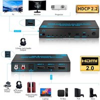 4K@60Hz HDMI 2.0 Audio Extractor 3X1 Switcher Support 5.1Ch HDMI2.0 Audio Switch Toslink SPDIF/Coaxial/Analogue RCA Audio Switch