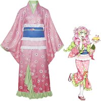 Kanroji Mitsuri Cosplay Kimono Full Set Love Pillar Pink Floral Yukata Costume with Hair Bows Socks Halloween Party Outfit