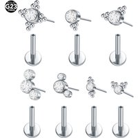1Pc G23 Titanium CZ Crystal Push-in Lip Ring Threadless Push Pin Labret Piercing Ear Stud Cartilage Helix Piercing Jewelry 16G