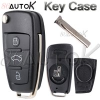 Car Key Shell Folding Car Key Case Replacement Remote Flip Key Fob Case Shell For Audi A3 A4 A6 Q7 TT HU66 Uncut Blade 3 Buttons
