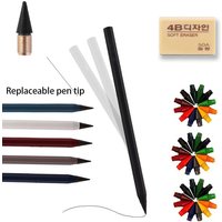 40Pcs/3Pen Set Colorful Inkless Pens Forever Pencils With Replaceable Core Erasers Forever Pencils Writing Painting Stationery
