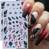 2pcs Halloween Nail Stickers Y2K Spider Web Crow Skull Rose Textured Self-Adhesive Nail Decals Sliders DIY Manicure Decoration