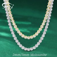 Full 2mm/3mm VVS1 Moissanite Bubble Tennis Necklace For Women S925 Sterling Silver Plated 18k Neck Chain Choker Bracelet Jewelry