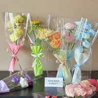 10pcs Single Rose Sleeves Flower Wrapping Bag Bouquet Packaging Bags Clear Cellophane Floral Wrappers For Valentine's Day