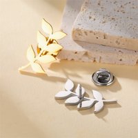 Skyrim Olive Branch Lapel Brooch Men Women Stainless Steel Gold Color Suit Badge Pin Trendy Plant Accessories Gift Wholesale