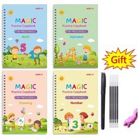 4Pcs Magic Groove Practice Copybook for Kids Reusable Writing Book Uses for Preschool English Calligraphy Free Wiping Learning