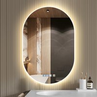 LED Bathroom Mirror With Light Touch Screen Defogging Bath Mirrors Wall Vanity Mirror 3 Colors Dimmable Makeup Mirror With Time