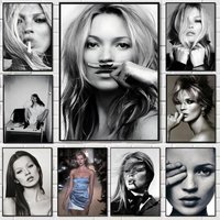 Supermodel k-kate m-moss Poster HD Cartoon Wall Art Self Stick Removable Poster for Home Living Room