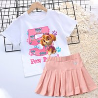 Paw Patrol Girl Pleated Skirt Tee Set Skye Number T Shirt Dress Birthday Party Clothing Summer Casual Short Sleeve Top Skirts
