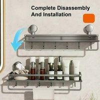 No Punch Wall Mount Shower Rack Space Aluminum Suction Cup Bathroom Rack Large Capacity Strong Load Bearing Storage Shelf