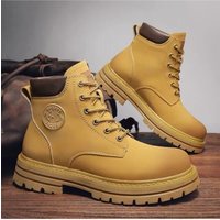 Men High Top Boots Fashion Casual Leather Boot Lace-Up Ankle Boot Non Slip Hiking Boots for Men Motorcycle Booties Botas Hombre