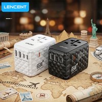 LENCENT 65W GaN Universal Travel Adapter with 2 USB-A+3 Type C Fast Charging Power Adapter EU/UK/USA/AUS Plug for Travel