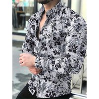 Fashionable and comfortable men's casual loose lapel long sleeve formal beach party shirt