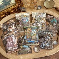 Mr Paper 90pcs/bag white kraft paper hollow hard card stickers antique collection museum series DIY handbook decoration Sticker
