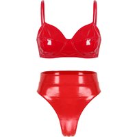 Womens Pole Dance Rave Outfit Wet Look Patent Leather Wire-free No Padded Bra Top with High Waist Adjustable Back Buckle Briefs