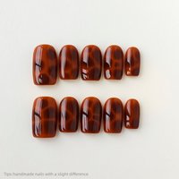 10pcs Handmade Brown Nail Amber Press On Nails Square Short Luxury Fake Nails Glossy Finish Decor False Nail