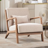 Cloud Accent Armchair In Mid-Century Modern Style with A Lumbar Pillow, Comfortable Lounge Chair with A 18cm Thick Cushion, Wooden Armrests Suitable for Bedroom, Living Room, Or Reading Room