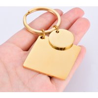 5Pcs Waterproof No fading Stainless Steel Keychain Metal Round Square Tag DIY Collar Accessories Gift Key ring Wholesale