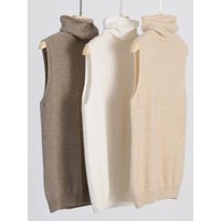 Women Merino Wool Sleeveless Pullovers Turtleneck Sweater Waistcoat Wool Knitwear Spring Autumn Winter Fashion Vest Tops