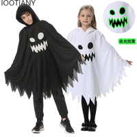 IOOTIANY Halloween Children's Cosplay Costumes Boys And Girls White And Black Luminous Ghost Face Cape Party Dress Up Costumes