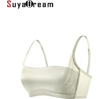 SuyaDream Real Silk Strapless Bandeau Bra Thin Lace Wireless No Steel Ring Comfort Women Underwear