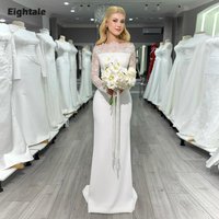 Eightale Arabic Wedding Dress Strapless Customized Ivory Satin Long Sleeves Lace Bridal Gown Mermaid Bride Party Dress