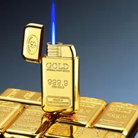 Luxury Gold Bullion Shaped Jet Torch Lighter, Refillable Windproof Blue Jet Flame Butane Lighter, Premium Smoking Accessory