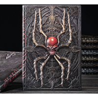 A5 Notebook,Dark Spider 3D Embossed Retro Hardcover Leather Cover,100 Sheets/Book,Horizontal Line Inside Office Learning Diary