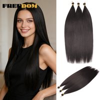FREEDOM Ariel Straight Hair Bundles Synthetic Crochet Braiding Hair Extensions 28inch/3pcs Ombre Brown Rainbow Braids Hair