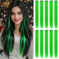 Synthetic 22 inch Colored Hair Extensions Long Straight Hairpiece St.Patrick's Day Party Clip for Women Girls Cosplay Gift