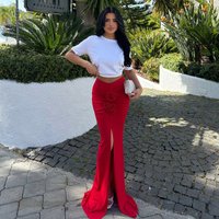 Spring New Solid Color Slim-Fit Pleated Three-Dimensional Floral Slit Draped Skirt with a Slimming Effect and Stretchy Fabric for Women