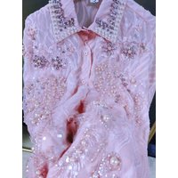 Luxury Pearls Beads Stitch Oversize Blouses Shirts Women 2025 Spring Summer New Fashion Trend Loose Casual Pink Tops Blusas