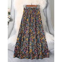Elegant Casual Floral Print Half Skirt High Waist Hip Concealing Midi A-Line Long Dress Versatile for All Occasions