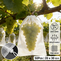 50Pcs 20x30cm Garden Fruit Protection Bags for Grapes Mesh Bags Against Insect Pest Bird Proof Drawstring Plant Net Bags
